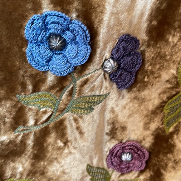 Double D Ranch Wear Golden Brown Shiny Velvet Floral With Studs Med Jacket - Picture 7 of 7